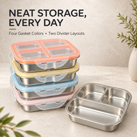 Boîte à lunch bento personnalisée en acier inoxydable 304, 3 ou 4 compartiments, avec couvercle transparent à fermeture sécurisée pour marques