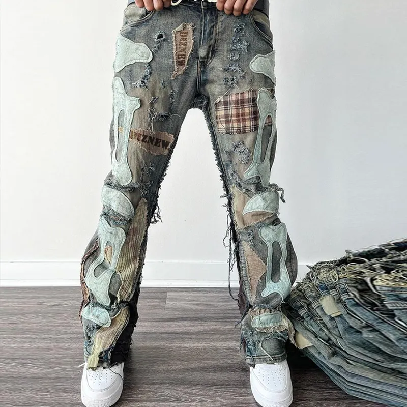 DIZNEU europäische und amerikanische herrenjeans kundenspezifisch designer beschädigt luxus jeans hose straße neuer stil bootcut jeans für männer