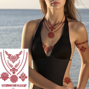 Autocollants de <span class=keywords><strong>tatouage</strong></span> temporaire au henné brun, tatouages en <span class=keywords><strong>dentelle</strong></span>, fleurs, papillons, cœurs, tatouages au henné imperméables pour femmes - Product Image 1