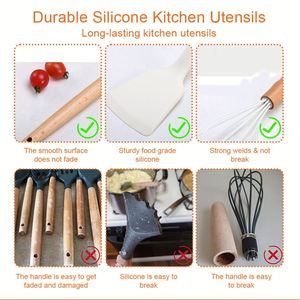 Custom 33 Pcs Kitchen Accessories Mixing Spatula Non <b>Stick</b> Cookware Set <b>Silicone</b> Kitchen Utensils Set With Wooden Handle - Product Image 3