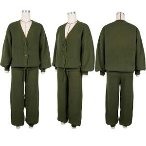 Viviblook Z1230ST06 Ensemble deux pièces pour femmes, tricot décontracté, pull décontracté, cardigan ample à col en V, haut, pantalon, taille plus - Product Image 6