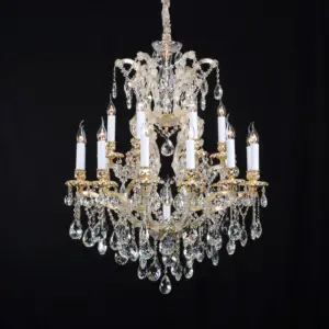 Nouvelle grande lampe en cristal en or de luxe avec pendentif bougie de style européen personnalisé réglable