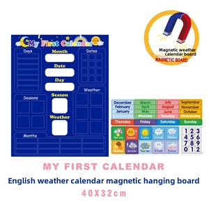 <span class=keywords><strong>Calendrier</strong></span> éducatif pour enfants tout en anglais, tableau d'enregistrement des saisons météorologiques et du temps, autocollant tableau blanc, papier mural à suspendre - Product Image 3