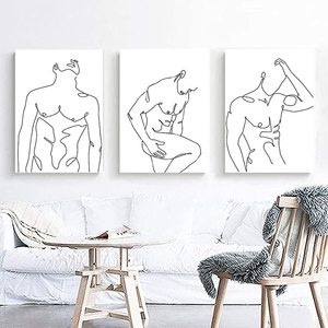Peintures d'art mural Silhouette de <span class=keywords><strong>corps</strong></span> d'<span class=keywords><strong>homme</strong></span> Dessin au trait minimaliste Figure masculine Décoration d'art mural - Product Image 1