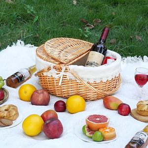 Cesto da Picnic in <span class=keywords><strong>Vimini</strong></span> Stile Vintage con Fodera Rimovibile, Cesti Vuoti con Coperchio <span class=keywords><strong>per</strong></span> Esterni - Product Image 2