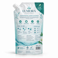 Sachet de recharge de lessive 1,5 L imprimé sur mesure avec bec verseur, emballage refermable à fermeture éclair pour produits d'entretien ménager