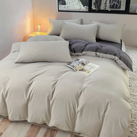 Parure de lit 3 pièces Home Comforter : Housse de couette et drap plat 100% coton uni, style japonais, pour hôpital et hôtel, avec finition poncée, double face (AB)