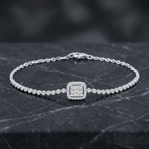 18K <b>White</b> Gold Charm <b>Bracelet</b> for Women Most Popular Geometric Square Design with Natural Diamonds Parties Weddings Gifts - Product Image 2