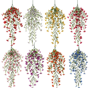 Décoration <span class=keywords><strong>murale</strong></span> de fleurs violettes <span class=keywords><strong>en</strong></span> <span class=keywords><strong>rotin</strong></span> artificiel avec feuilles d'eucalyptus <span class=keywords><strong>en</strong></span> plastique - Product Image 2
