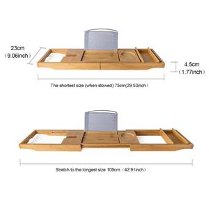Plateau de bain en bambou Table Baignoire <span class=keywords><strong>Caddy</strong></span> Plateau sur l'étagère de la baignoire Support de bain Bureau Serviette de place détachable et flexible, boule de bain - Product Image 5
