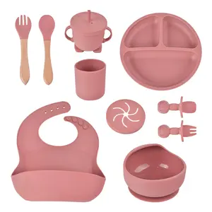 Custom Silicone Children Tableware Products For Babies Kid Dining Plate Baby Food Utensil Set Silicone Baby Feeding Set