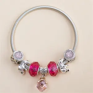 Nouvelle mode éléphant perles cristal rose pendentif Diy perlé pendentif Bracelet à breloques Bracelet ouvert Bracelet
