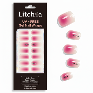 Enveloppes d'ongles en gel tendance sans UV, dégradé rose blush avec <span class=keywords><strong>strass</strong></span> argentés, pour commandes en gros - Product Image 1