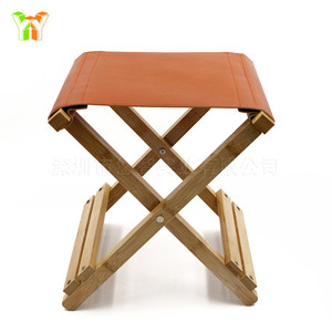 En stock: Taburetes de bambú, madera y cuero para acampar al aire libre; taburetes plegables cuadrados para pescar; pequeños taburetes para dibujar. - Product Image 5