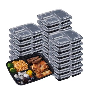 Emballage alimentaire assiettes jetables au micro-ondes <span class=keywords><strong>3</strong></span> <span class=keywords><strong>compartiments</strong></span> PP conteneur alimentaire <span class=keywords><strong>avec</strong></span> <span class=keywords><strong>couvercle</strong></span> transparent noir boîte d'emballage alimentaire à emporter - Product Image 1