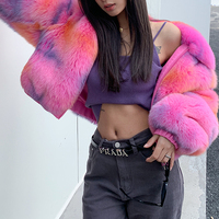 QIUCHEN QC21081 Mode Hiver 2021 Design Exclusif Veste Bomber Femme Luxe Vrai Fourrure de Renard Arc-en-ciel
