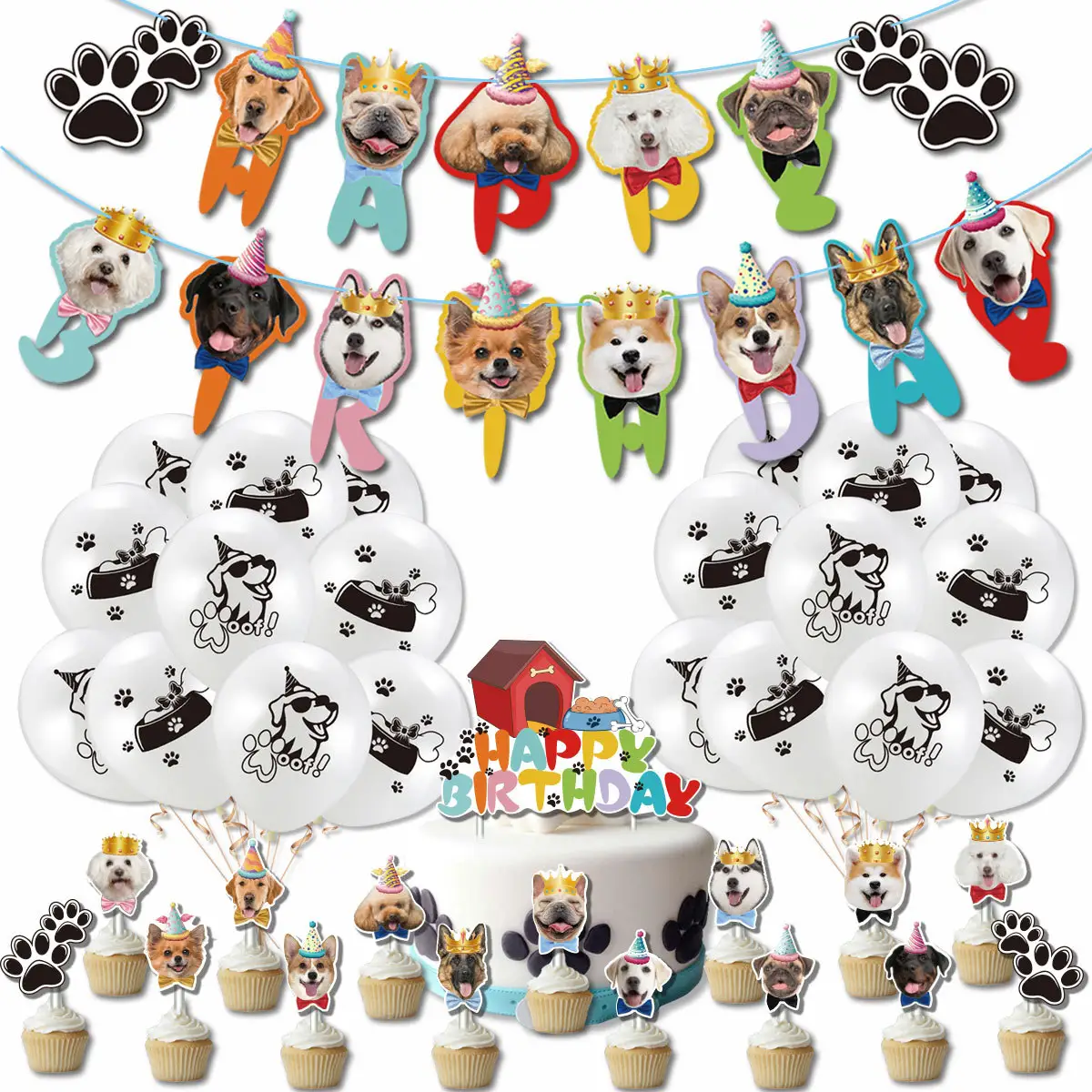 Simpatico tema per animali domestici decorazioni di compleanno a forma di cane Banner appeso Cake Topper palloncino in lattice per il compleanno del cane