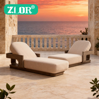 Chaise longue d'extérieur en teck de luxe ZLOR, mobilier de patio, chaises longues d'extérieur durables, lit de soleil moderne pour villa de luxe