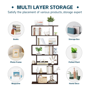 للبيع بالجملة خزانة كتب هندسية حديثة طويلة على شكل بني ريفي من 6 طبقات خشبية للمكتب المنزلي - Product Image 2