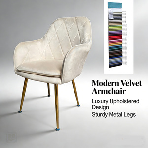 Sedia da Pranzo in Velluto con Schienale Imbottito e Gambe in Metallo, Poltrona per Sala da Pranzo e <span class=keywords><strong>Cucina</strong></span>, Produzione Diretta - Product Image 1