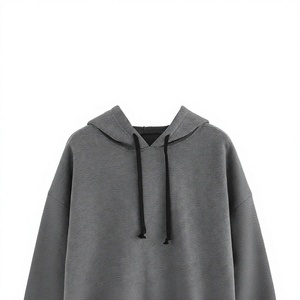 Sweat-shirt à capuche oversize pour homme, gris uni, 100 % coton tricoté, style décontracté pour l'automne, coupe classique, teinture unie - Product Image 1