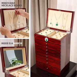 Tout-Organisateur Extra Large Armoire à Bijoux en Bois à 9 Couches 9 Tiroirs Verrouillables <span class=keywords><strong>Empreintes</strong></span> <span class=keywords><strong>Digitales</strong></span> Artisanat en Bois Boîtes en Bois Panneaux Muraux - Product Image 4