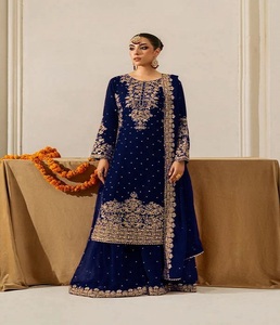 Ensemble Faux Georgette Palazzo Kurti de créateur avec tenue ethnique indienne Dupatta Premium pour femmes pour fêtes, festivals et mariages - Product Image 1