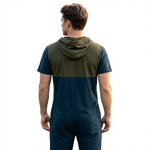 Ensemble short et sweat à capuche zippé pour homme, color block, respirant, tricoté, vêtements d'extérieur d'été, personnalisable OEM - Product Image 2