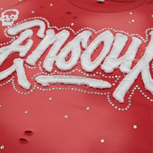 T-shirt <span class=keywords><strong>da</strong></span> uomo di lusso personalizzata del produttore ES, effetto distressed sbiadito dal sole, con applicazione ricamata, streetwear, girocollo, con strass, modello crop. - Product Image 2