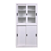 Armoire de bureau en métal avec porte coulissante en verre, armoire de rangement en acier haute capacité avec serrure, bibliothèque et étagère scolaire modernes