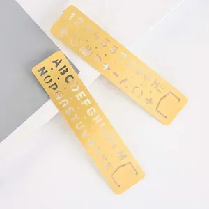 Multifunctional Metal Hollow Straight Ruler Number Letter Pattern Bookmark Kawaii Stationery Drawing Template Measuring Tool