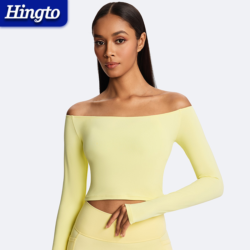 Factory Women Off Shoulder Long Sleeve Yoga Slim Sexy Tops Wholesale One-shoulder Quick Dry T Shirt Lightweight Workout Yoga Top