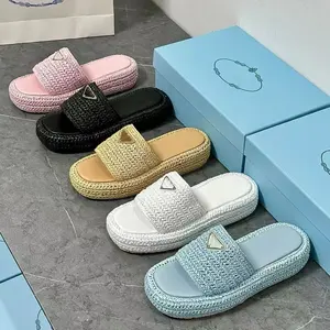 Zapatilla de tejido 2024 para mujer, nuevo estilo, zapatos de verano para mujer, sandalias deslizantes, sandalias, zapatillas de diseñador de lujo, marcas famosas