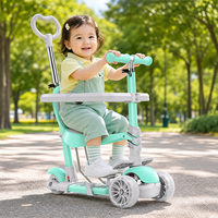 Trottinette pliable 5 en 1 polyvalente pour enfants, hauteur réglable, barrière de sécurité, roues en PU, poignée de poussée, siège, design antidérapant et stable