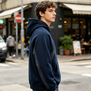 Sudadera con capucha de bloques de color personalizados, hombros caídos, oversize, de forro polar grueso, con mangas en contraste, corte holgado, fabricante - Product Image 3