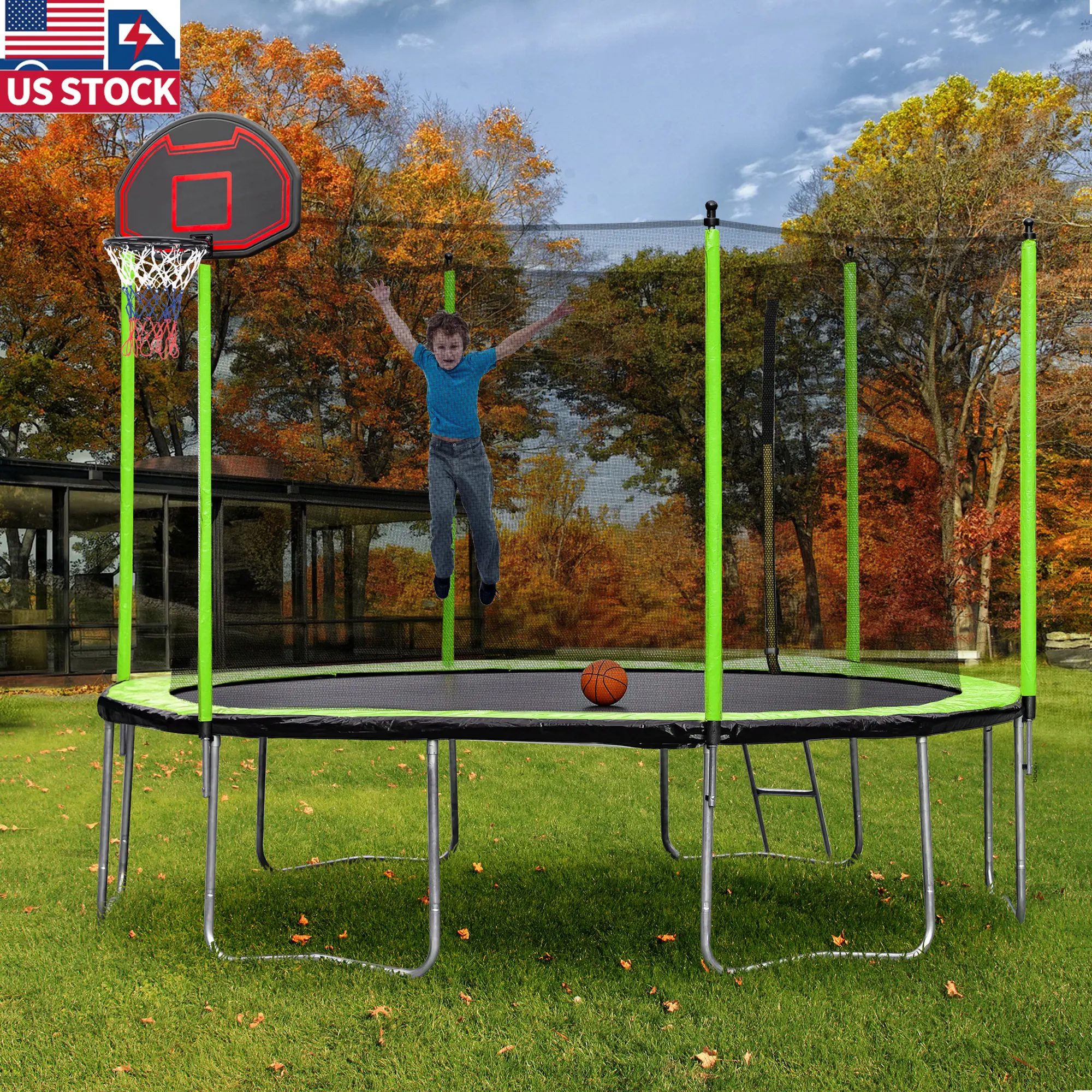 US local stock outdoor kids commercial trampoline for baby air round trampoline