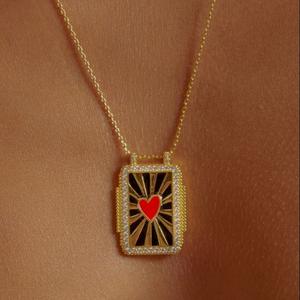 Tali rantai putar berwarna elegan wanita permata Italia enamel merah muda mata setan hijau kartu <span class=keywords><strong>tarot</strong></span> liontin mata kalung untuk wanita - Product Image 5