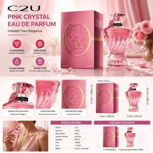 C2U น้ำหอมคริสตัลสีชมพู ผู้ผลิต OEM รับผลิตโลโก้แบรนด์ส่วนตัว ขายส่งจำนวนมาก มาตรฐาน ISO GMPC ขนาด 75 มล. น้ำหอมกลิ่นกุหลาบสำหรับผู้หญิง - Product Image 1