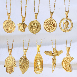 Pendentif <span class=keywords><strong>boussole</strong></span> Medusa en or 18k, collier en acier inoxydable, plaqué or, Rose fleur, 31mm, pour femmes, offre spéciale - Product Image 5