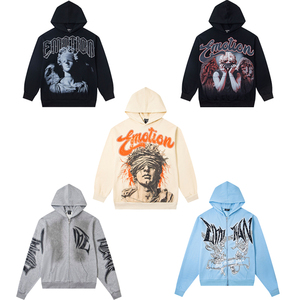 Vêtements pour hommes très demandés, collection EMOTION unisexe, sweats à capuche surdimensionnés de haute qualité, tissés, avec fermeture éclair, impression directe à l'encre blanche, design de créateur - Product Image 6