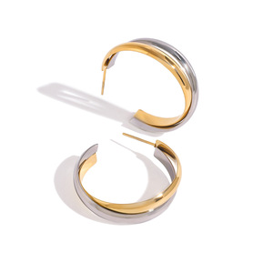 ต่างหูแบบหนีบสแตนเลสสตีล สีทอง 18k ดีไซน์เรขาคณิต แฟชั่นจิวเวลรี่ - Product Image 1