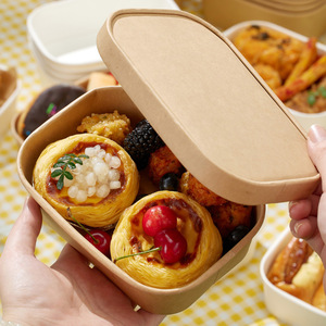 Disposable Kraft Paper Food <b>Container</b> Square Shape For Picnic And Camping Biodegradable Eco Friendly Packaging Box - Product Image 3