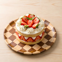 Runde und Quadratische Karierte Servierplatte aus Massivem Akazienholz für Snacks, Obst und Tee, Hitzebeständiges Küchen-Serviertablett