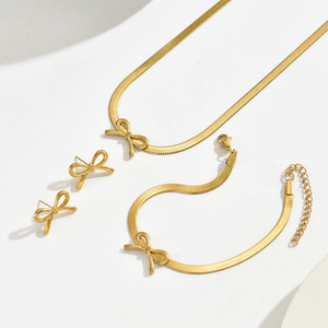 Conjunto de Joyería <span class=keywords><strong>Miou</strong></span> para Mujer, de Acero Inoxidable, con Diseño de Mariposa, Cadena de Serpiente y Lazo, Chapado en Oro, Collares, Pulseras y Aretes, a la Moda - Product Image 2