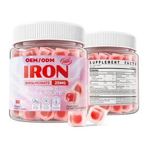 Vegan Iron Bisglycinate Gummies dengan Vitamin C & B12 suplemen dukungan energi Folate untuk wanita & Pria kekurangan besi