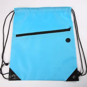 Custom Personalize Polyester Waterproof Sports Backpack Custom Logo Storage Draw String Drawstring Bag With Zipper Pocket