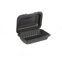 Boîtes alimentaires rectangulaires noires jetables à trois compartiments en amidon de maïs, compatibles micro-ondes, 8x8 pouces, GOLD-48, emballage alimentaire