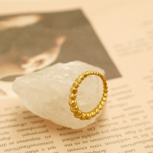 French Retro Style 18K Gold Bead Ring For Women Everyday Wear Knuckle Ring - Product Image 4