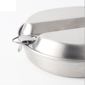 <b>Egg</b> Oval Camping 304 Stainless Steel 2 Compartment Eating Tray Large Plate Cooking <b>Pan</b> in One Kit Folding Handle Mess Tin - Product Image 2