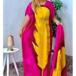 Robe longue pour femme à imprimé africain - Robe Bubu ornée de paillettes avec écharpe, robes grande taille tendance - Product Image 1